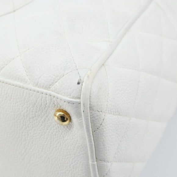CHANEL Matelasse Boston Bag Caviar Skin White Gold CC Auth mr2276