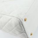CHANEL Matelasse Boston Bag Caviar Skin White Gold CC Auth mr2276-16