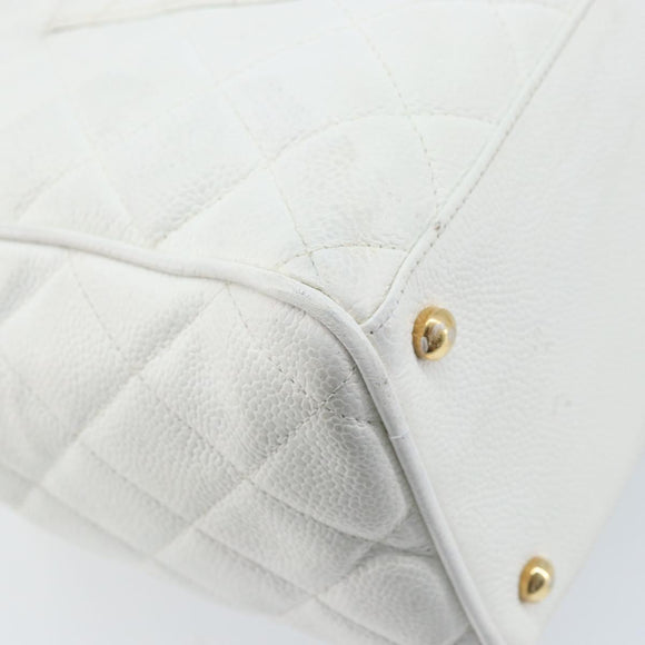 CHANEL Matelasse Boston Bag Caviar Skin White Gold CC Auth mr2276
