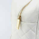 CHANEL Matelasse Boston Bag Caviar Skin White Gold CC Auth mr2276-10
