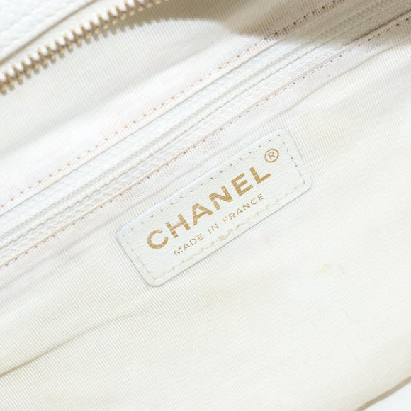 CHANEL Matelasse Boston Bag Caviar Skin White Gold CC Auth mr2276