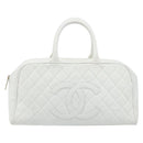 CHANEL Matelasse Boston Bag Caviar Skin White Gold CC Auth mr2276-13