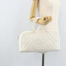 CHANEL Matelasse Boston Bag Caviar Skin White Gold CC Auth mr2276-22