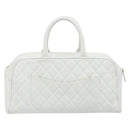 CHANEL Matelasse Boston Bag Caviar Skin White Gold CC Auth mr2276-2