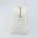 CHANEL Matelasse Boston Bag Caviar Skin White Gold CC Auth mr2276-4