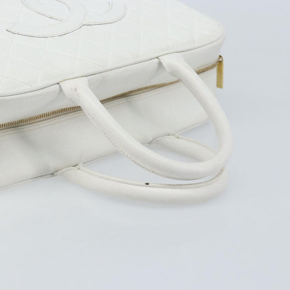 CHANEL Matelasse Boston Bag Caviar Skin White Gold CC Auth mr2276