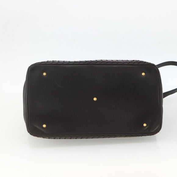 BOTTEGA VENETA INTRECCIATO Handtas Leer 2way Zwart Goud Auth mr2284