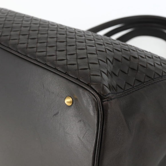 BOTTEGA VENETA INTRECCIATO Handtas Leer 2way Zwart Goud Auth mr2284