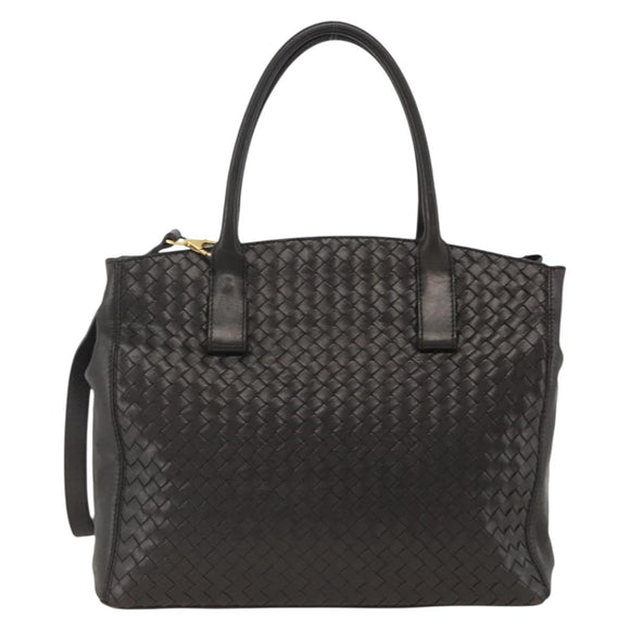 BOTTEGA VENETA INTRECCIATO Hand Bag Leather 2way Black Gold Auth mr2284