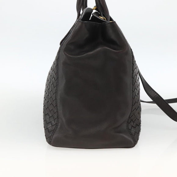 BOTTEGA VENETA INTRECCIATO Handtas Leer 2way Zwart Goud Auth mr2284