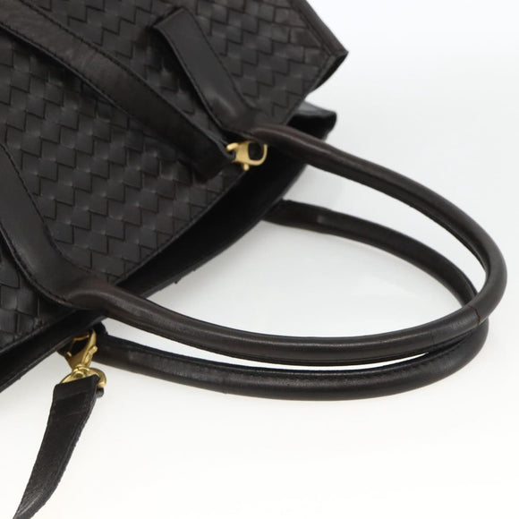 BOTTEGA VENETA INTRECCIATO Hand Bag Leather 2way Black Gold Auth mr2284