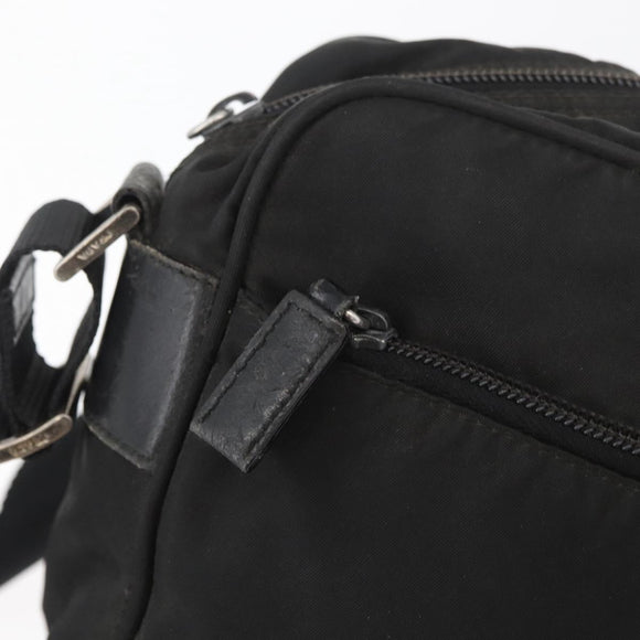 PRADA Umhängetasche Nylon Schwarz Silber Auth mr2288