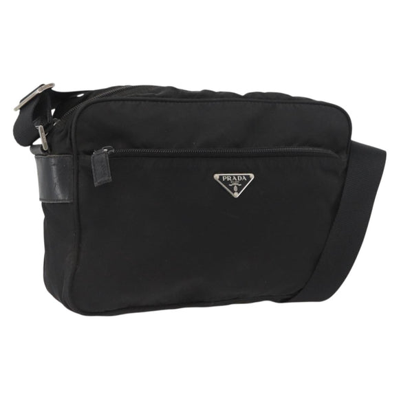 PRADA Umhängetasche Nylon Schwarz Silber Auth mr2288