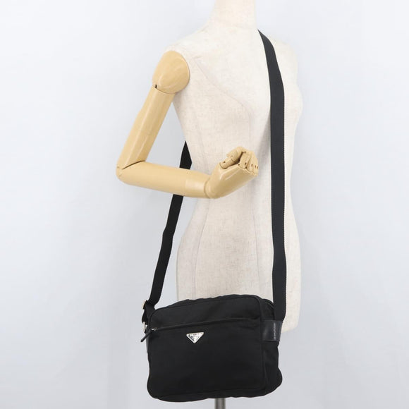 PRADA Umhängetasche Nylon Schwarz Silber Auth mr2288