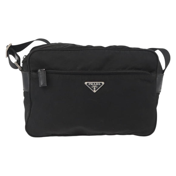 PRADA Umhängetasche Nylon Schwarz Silber Auth mr2288