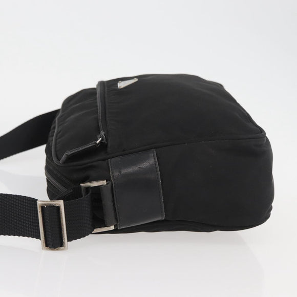 PRADA Umhängetasche Nylon Schwarz Silber Auth mr2288