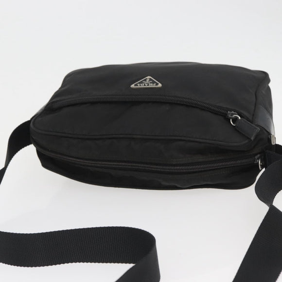 PRADA Umhängetasche Nylon Schwarz Silber Auth mr2288