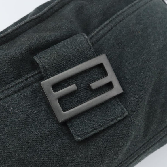 FENDI Mamma Baguette Hand Bag cotton Gray Silver Auth mr2293