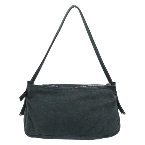 FENDI Mamma Baguette Hand Bag cotton Gray Silver Auth mr2293