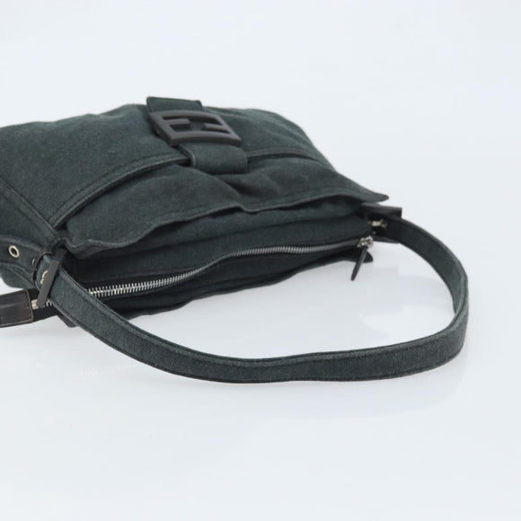 FENDI Mamma Baguette Hand Bag cotton Gray Silver Auth mr2293