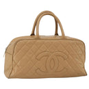 CHANEL Matelasse Boston Bag Caviar Skin Beige Gold CC Auth mr2295-1