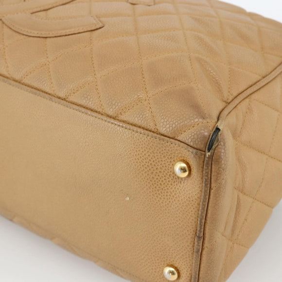 CHANEL Matelasse Boston Bag Caviar Skin Beige Gold CC Auth mr2295