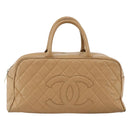 CHANEL Matelasse Boston Bag Caviar Skin Beige Gold CC Auth mr2295-13
