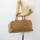 CHANEL Matelasse Boston Bag Caviar Skin Beige Gold CC Auth mr2295-22