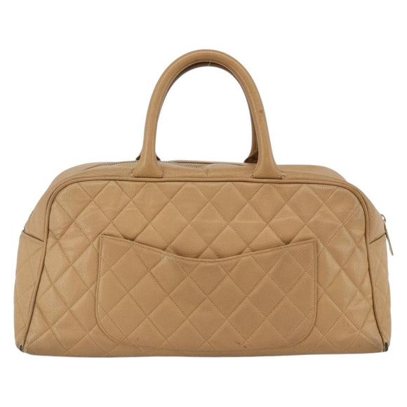 CHANEL Matelasse Boston Bag Caviar Skin Beige Gold CC Auth mr2295