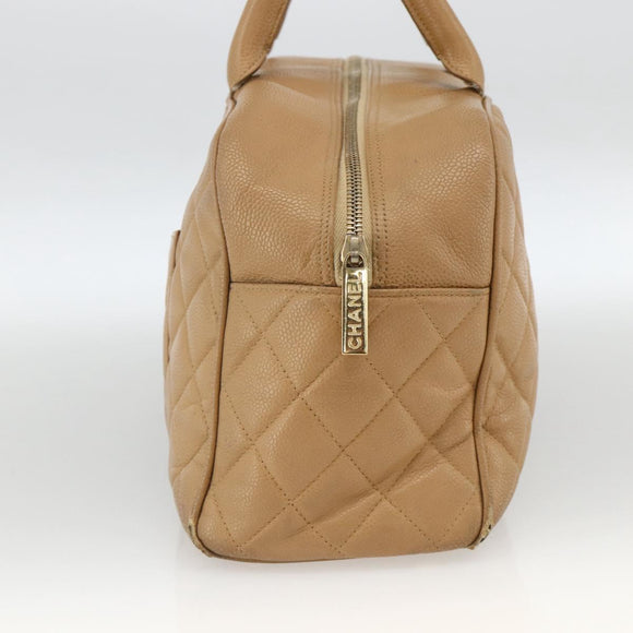 CHANEL Matelasse Boston Bag Caviar Skin Beige Gold CC Auth mr2295