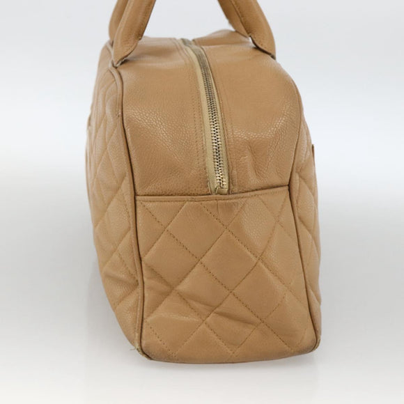 CHANEL Matelasse Boston Bag Caviar Skin Beige Gold CC Auth mr2295