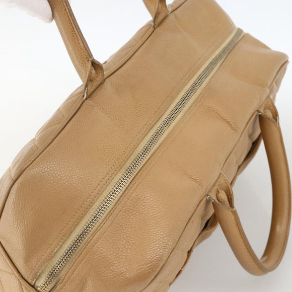 CHANEL Matelasse Boston Bag Caviar Skin Beige Gold CC Auth mr2295