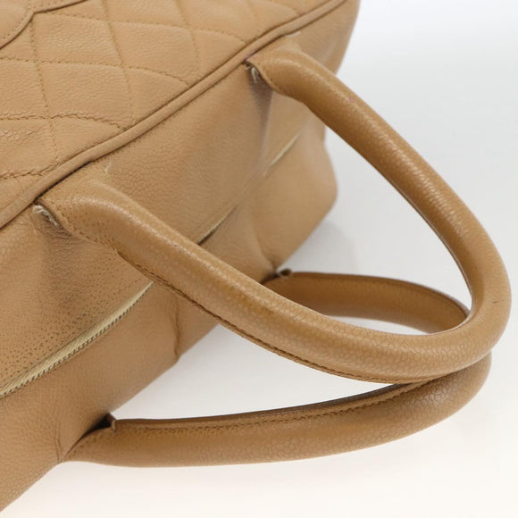 CHANEL Matelasse Boston Bag Caviar Skin Beige Gold CC Auth mr2295