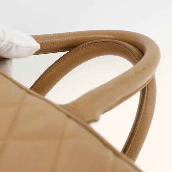 CHANEL Matelasse Boston Bag Caviar Skin Beige Gold CC Auth mr2295