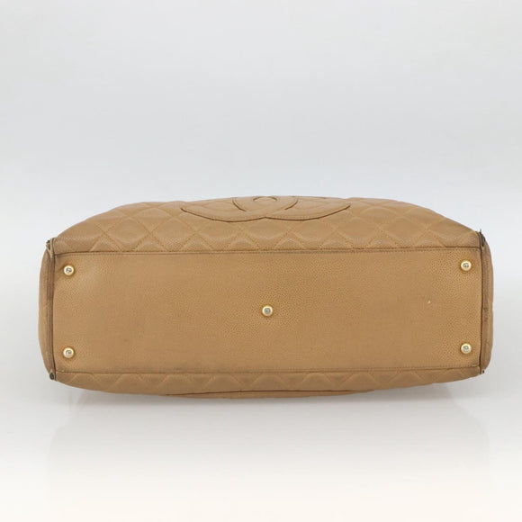 CHANEL Matelasse Boston Bag Caviar Skin Beige Gold CC Auth mr2295