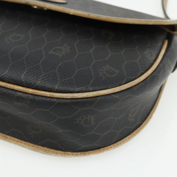 Christian Dior Honeycomb Canvas Shoulder Bag PVC Black Gold Auth mr2296