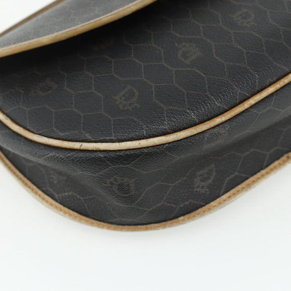 Christian Dior Honeycomb Canvas Shoulder Bag PVC Black Gold Auth mr2296
