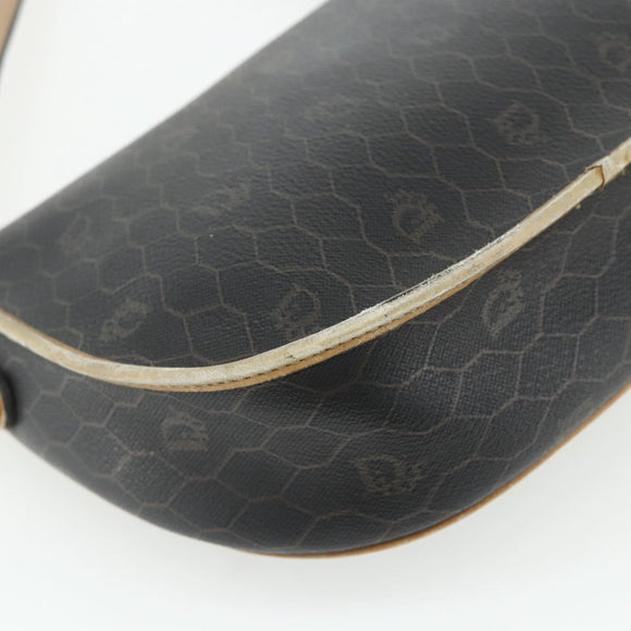 Christian Dior Honeycomb Canvas Shoulder Bag PVC Black Gold Auth mr2296