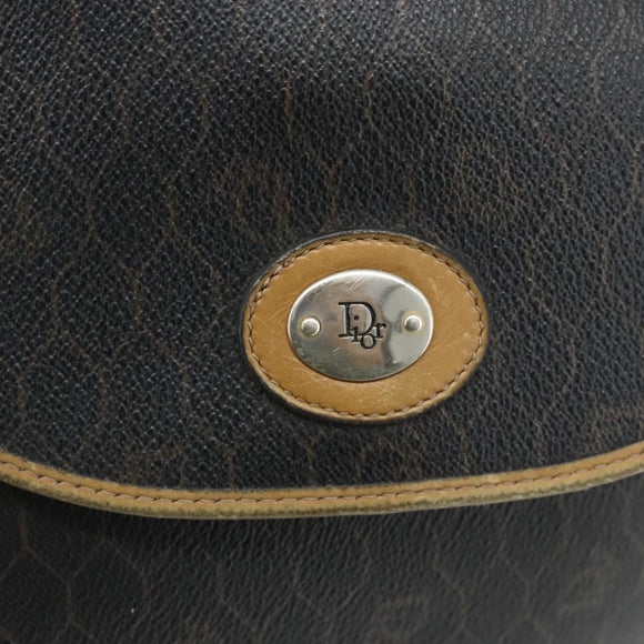 Christian Dior Honeycomb Canvas Shoulder Bag PVC Black Gold Auth mr2296