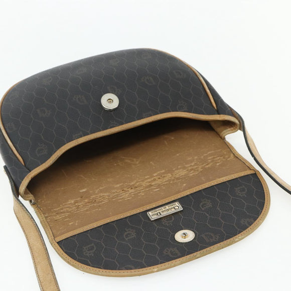 Christian Dior Honeycomb Canvas Shoulder Bag PVC Black Gold Auth mr2296