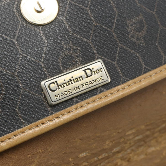 Christian Dior Honeycomb Canvas Shoulder Bag PVC Black Gold Auth mr2296