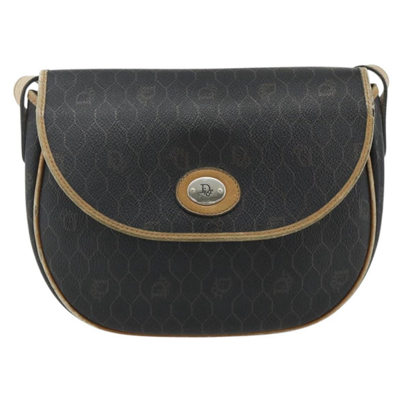 Christian Dior Honeycomb Canvas Shoulder Bag PVC Black Gold Auth mr2296