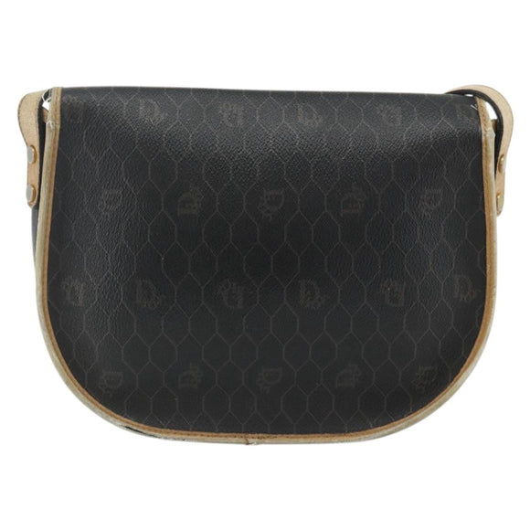 Christian Dior Honeycomb Canvas Shoulder Bag PVC Black Gold Auth mr2296