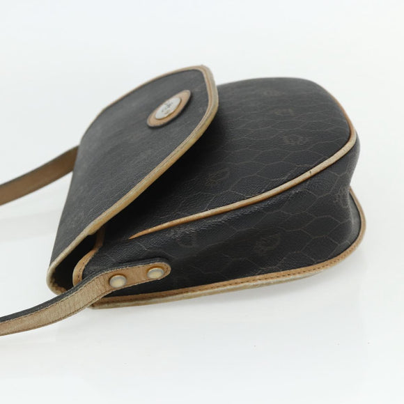 Christian Dior Honeycomb Canvas Shoulder Bag PVC Black Gold Auth mr2296