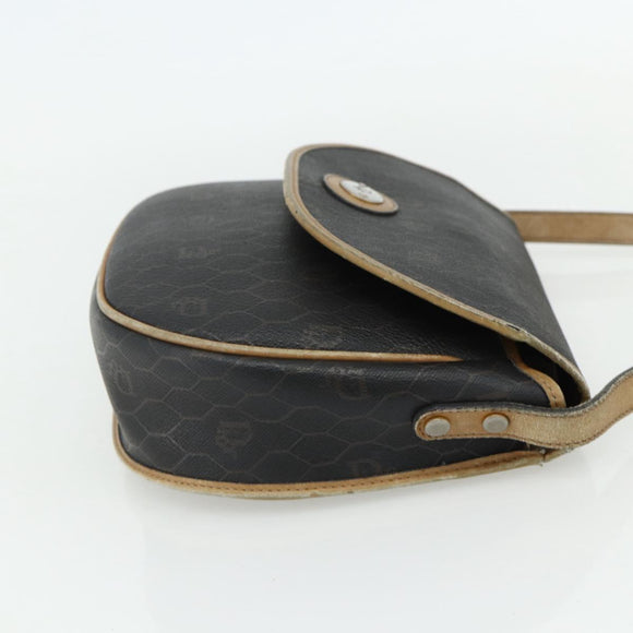 Christian Dior Honeycomb Canvas Shoulder Bag PVC Black Gold Auth mr2296