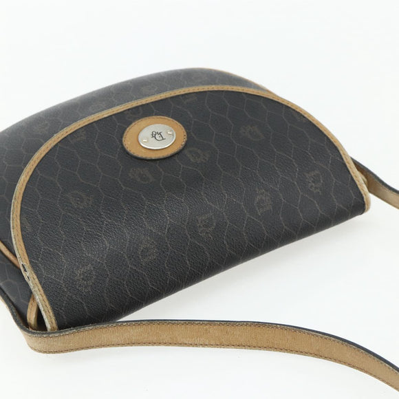 Christian Dior Honeycomb Canvas Shoulder Bag PVC Black Gold Auth mr2296