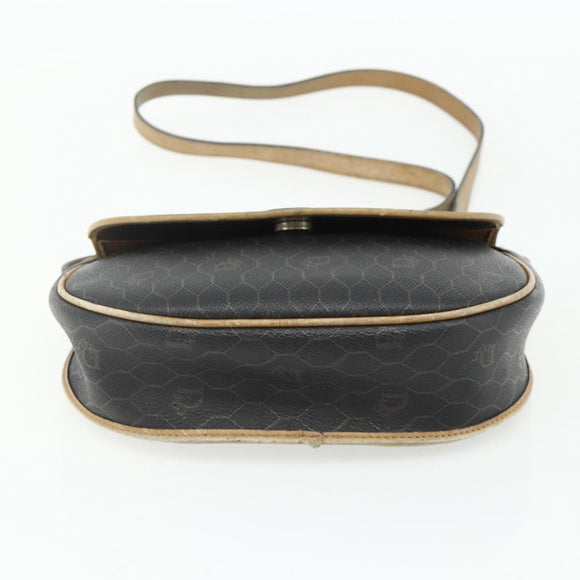 Christian Dior Honeycomb Canvas Shoulder Bag PVC Black Gold Auth mr2296