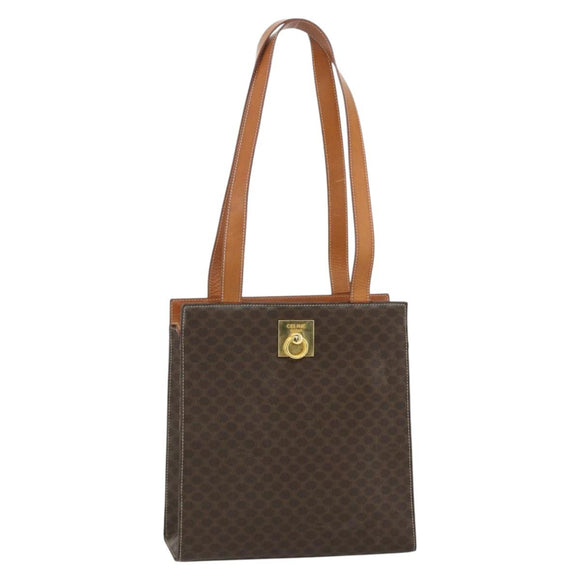 CELINE Macadam Canvas Tote Bag PVC Leather Brown Gold Auth mr2299A