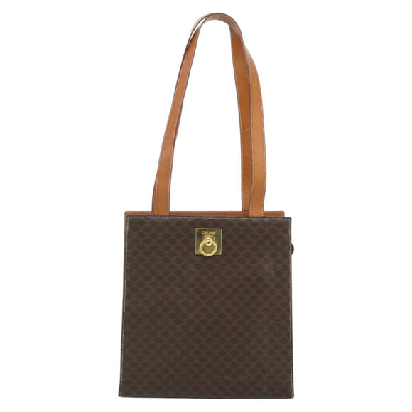 CELINE Macadam Canvas Tote Bag PVC Leather Brown Gold Auth mr2299A