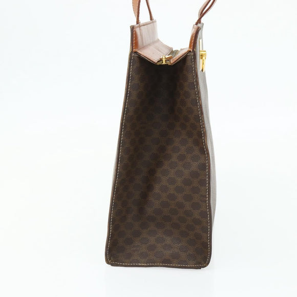 CELINE Macadam Canvas Tote Bag PVC Leather Brown Gold Auth mr2299A
